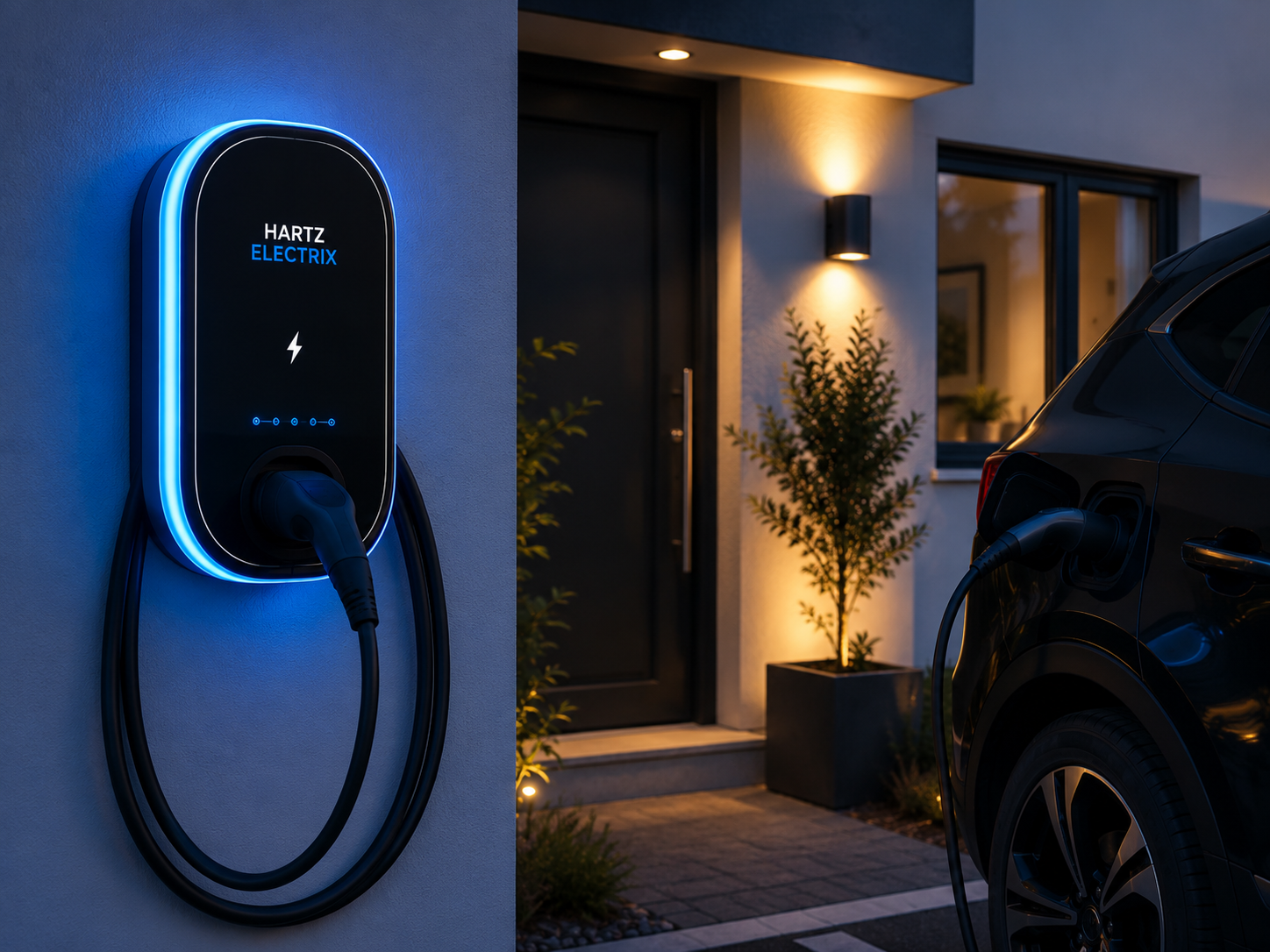 Hartz Electrix OZEV-approved EV chargepoint installation at a modern home